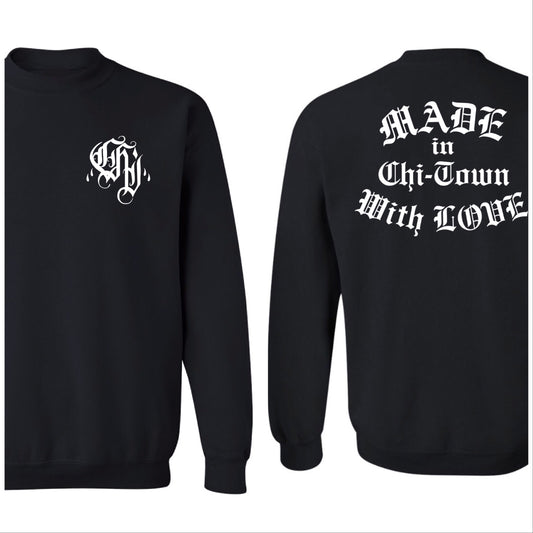 NEW CHI CITY BOX LOGO COTTON BLACK SWEATER BY MADE IN CHI-TOWN WITH LOVE