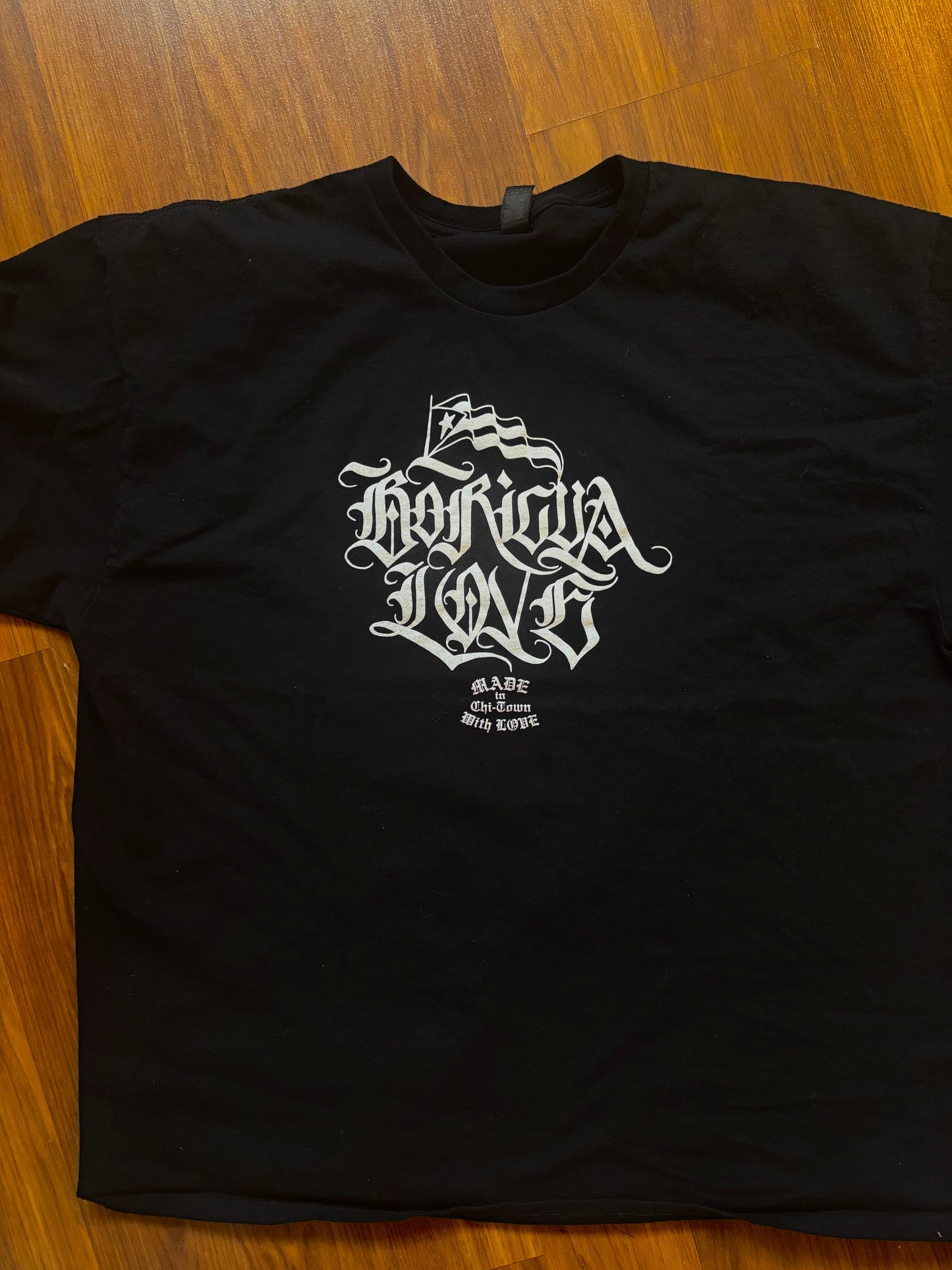 Boricua Love cotton black tee by Made in Chi-Town With Love