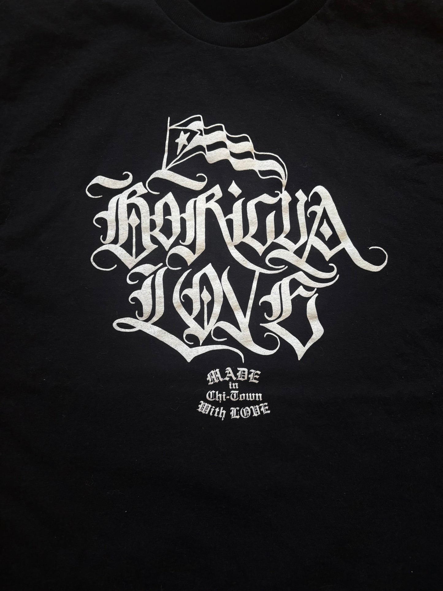 Boricua Love Black Cotton Hoodie by Made in Chi-Town with Love