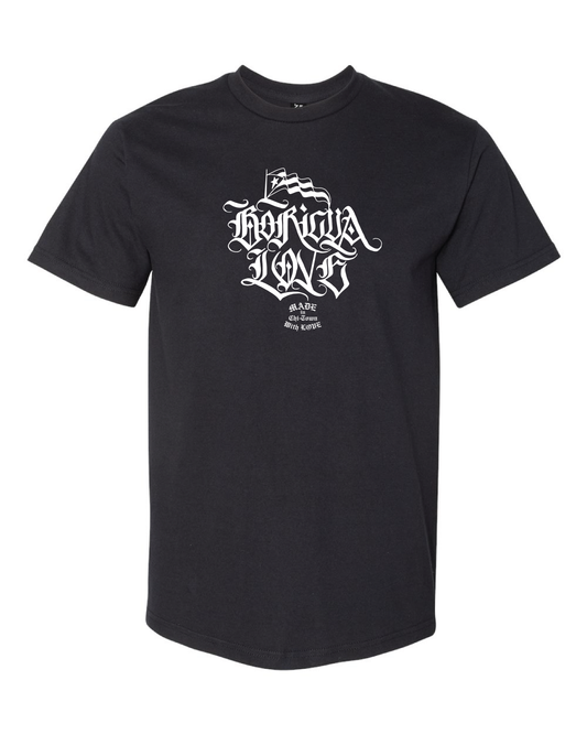 Boricua Love cotton black tee by Made in Chi-Town With Love